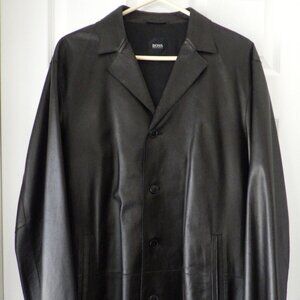Boss Hugo Boss Men's Lambskin Leather Brown Jacket Blazer Coat Size 54 Formal